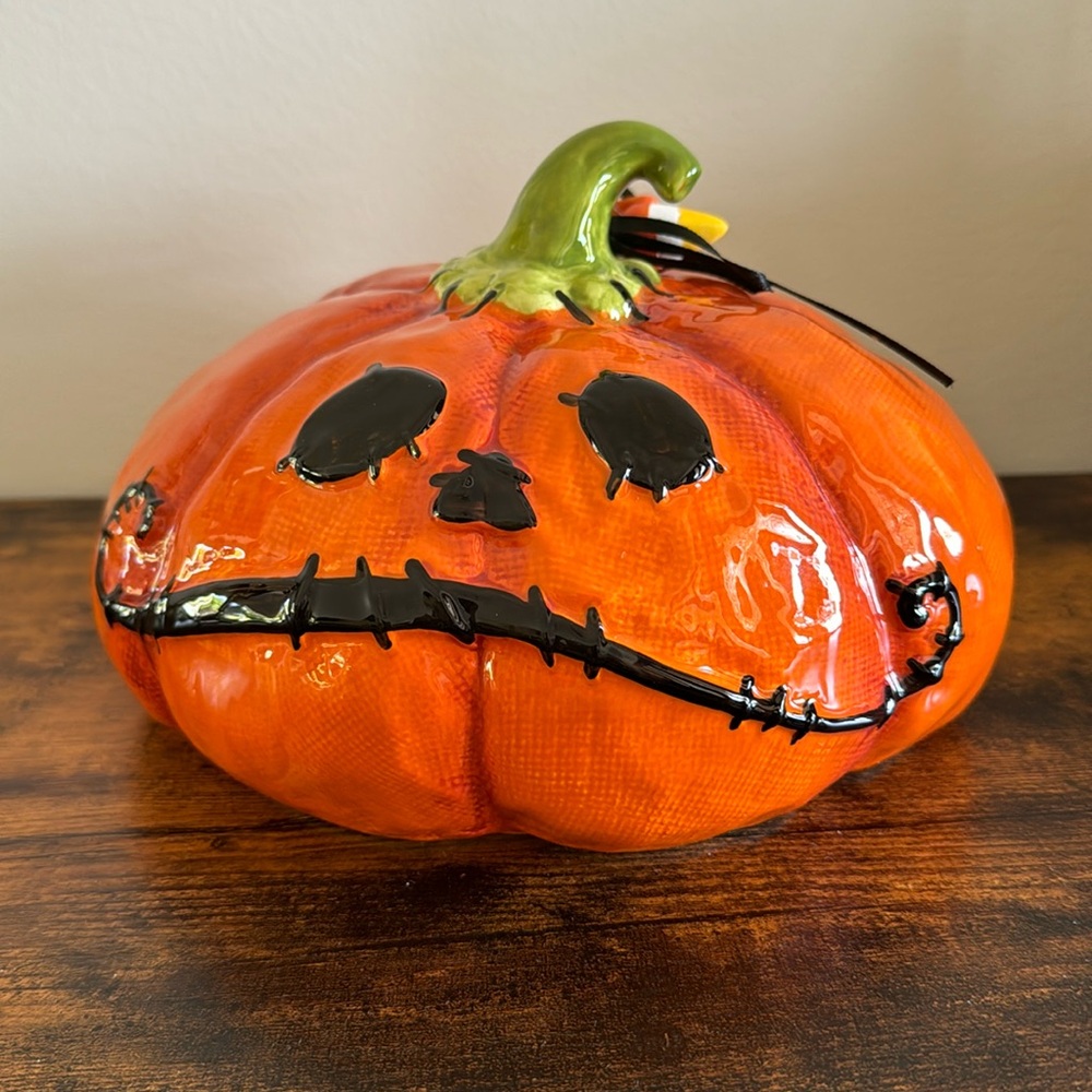 Blue Sky Clayworks Hand Crafted Hand Painted Stitched Pumpkin